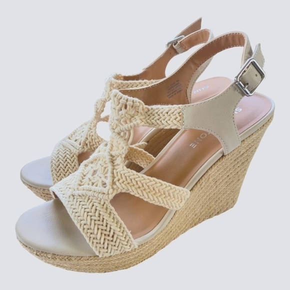 Sun + Stone Woman's Esme Strappy Crochet Wedge Espadrille Sandal Sz 9 Ivory Boho - Picture 13 of 16